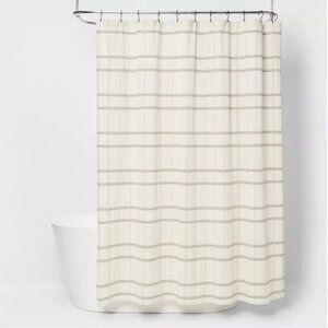Woven Modern Plaid Shower Curtain Ivory - Threshold™: Cotton Fabric, Dobby Weave